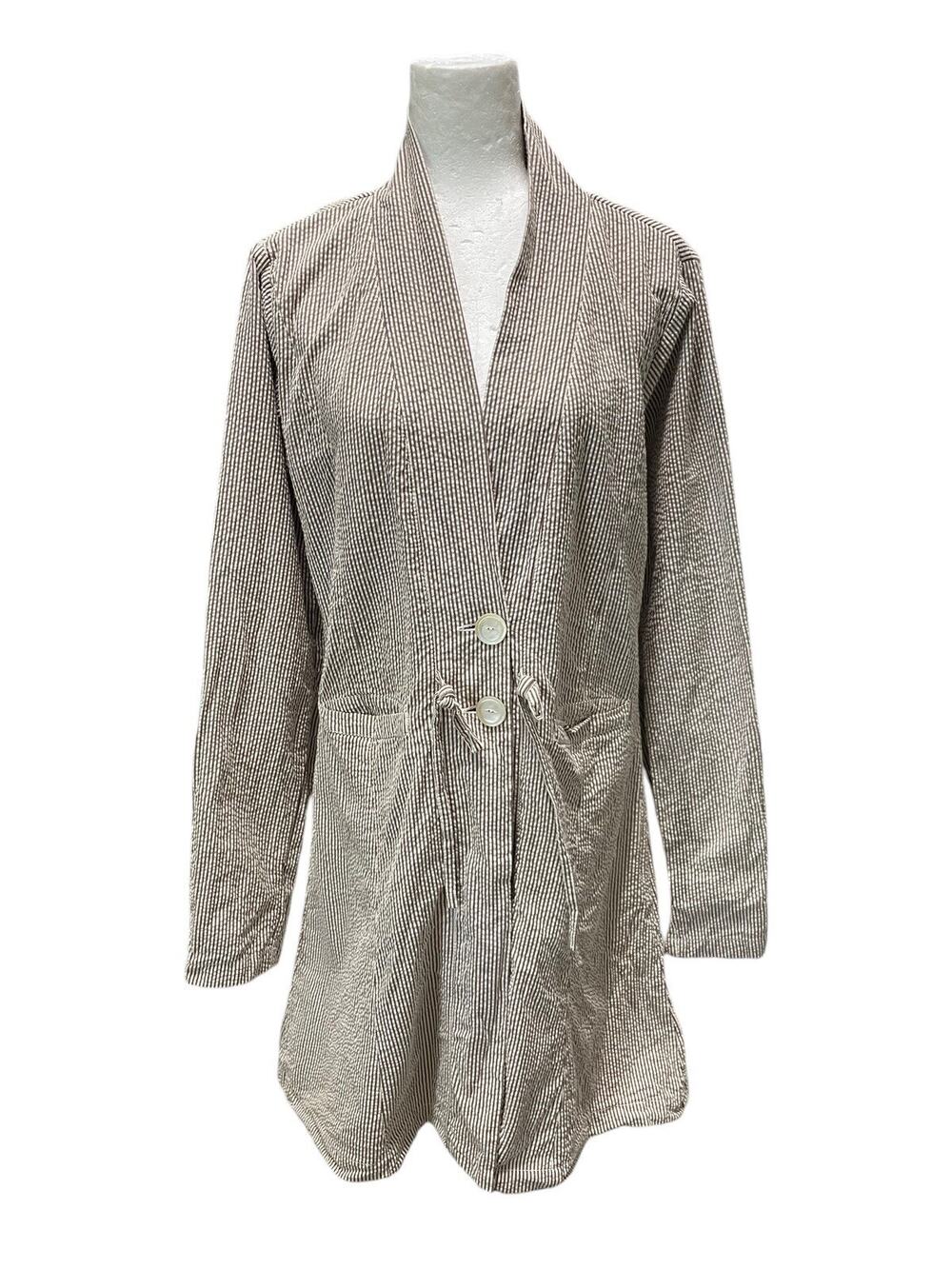 Krista Larson Seersucker Brown Beige Jacket Cotton One Size Made In USA